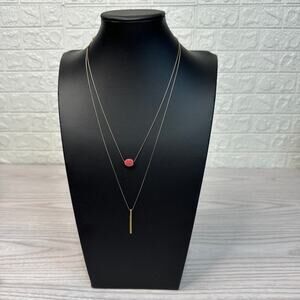 Two Layered Fashion Necklace Gold Tone Red Stone & Gold Chain Pendant Adjustable